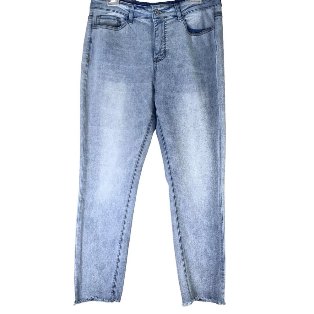 It Jeans 12 Kimmie Extreme High Rise Skinny Ankle Raw Edge Hem Light Wash Denim